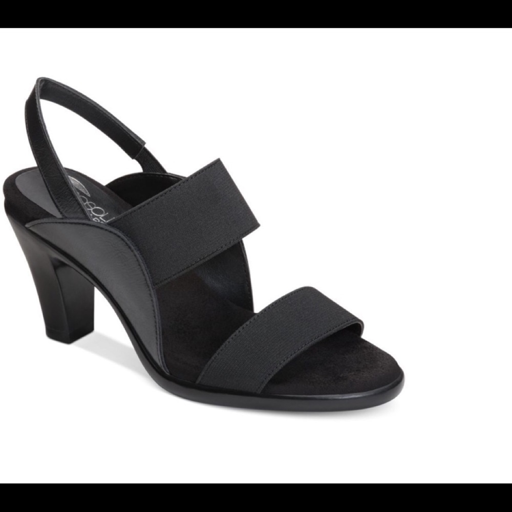 Aerosoles Heel Rest Black Wide Strap Musician Shoe